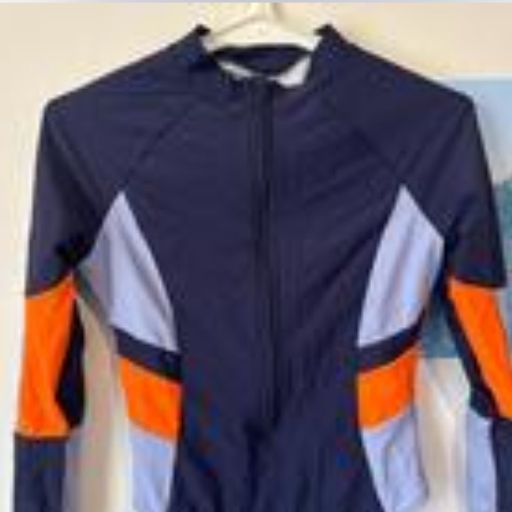 Navy and Orange Long Sleeve Swimsuit - Picture 2 of 4